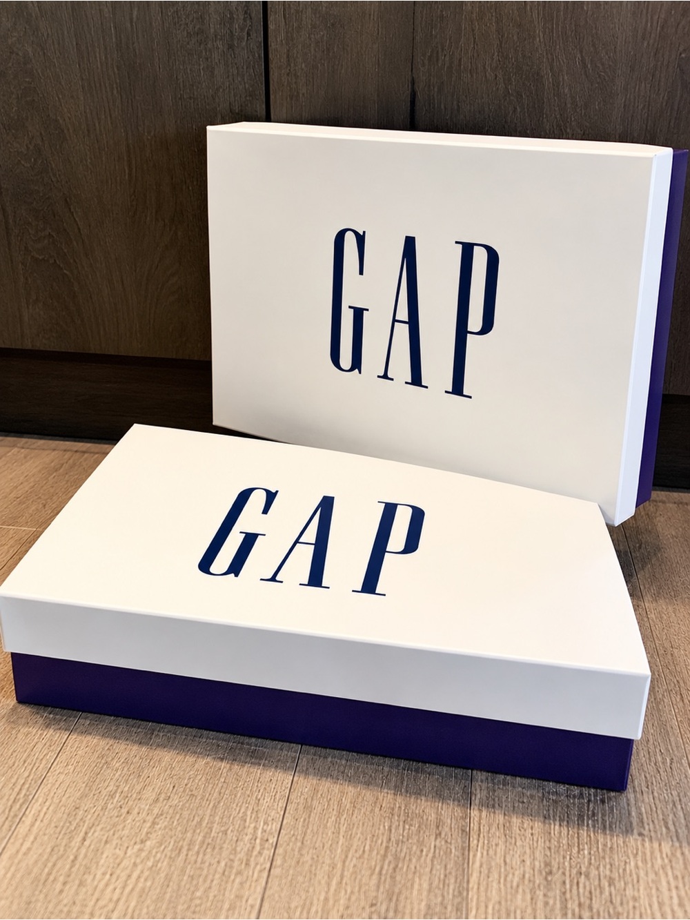 GAP Set of 2 Large Empty Gift Boxes White Navy Clothing Packaging
